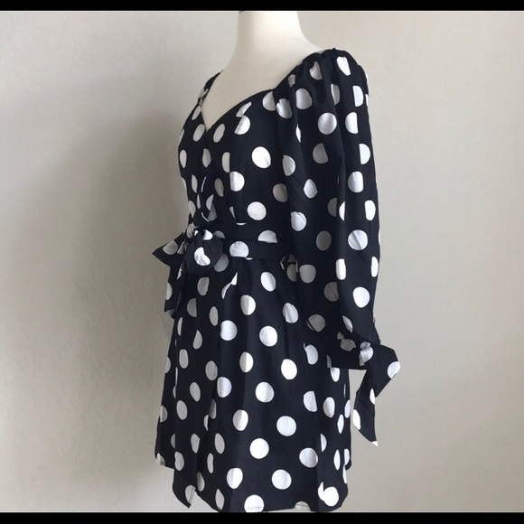off the shoulder long sleeve polka dot dress - Picture 7 of 8